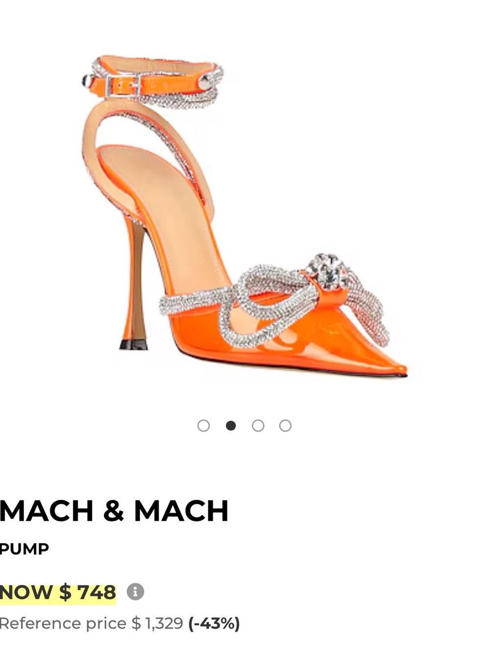 MACH & MACH Neon Orange Crystal Bow Ankle-Strap Pump